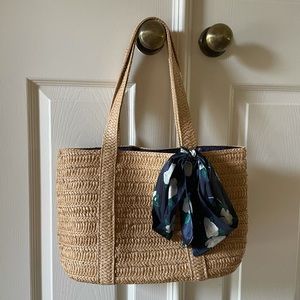 Draper James Straw Bag w/Floral Scarf (NEW)